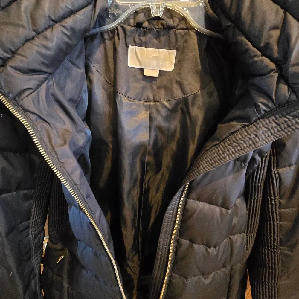 Michael Kors Black Puffer Coat with Faux Fur Trim